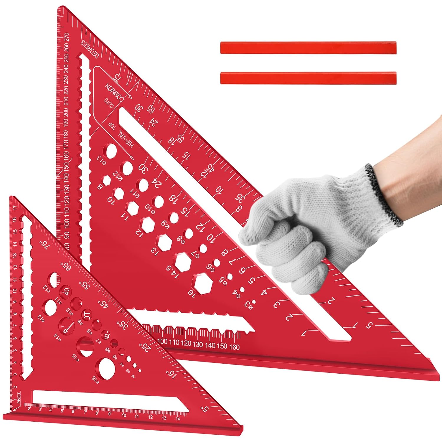 Zimmermannswinkel (180+300 Mm), 2 Schreinerwinkel, Multifunktionales Aluminiumlineal, Mit 2 Flachen Zimmermannsbleistiften, Für Zimmerleute, Dachdecker Und Ingenieure
