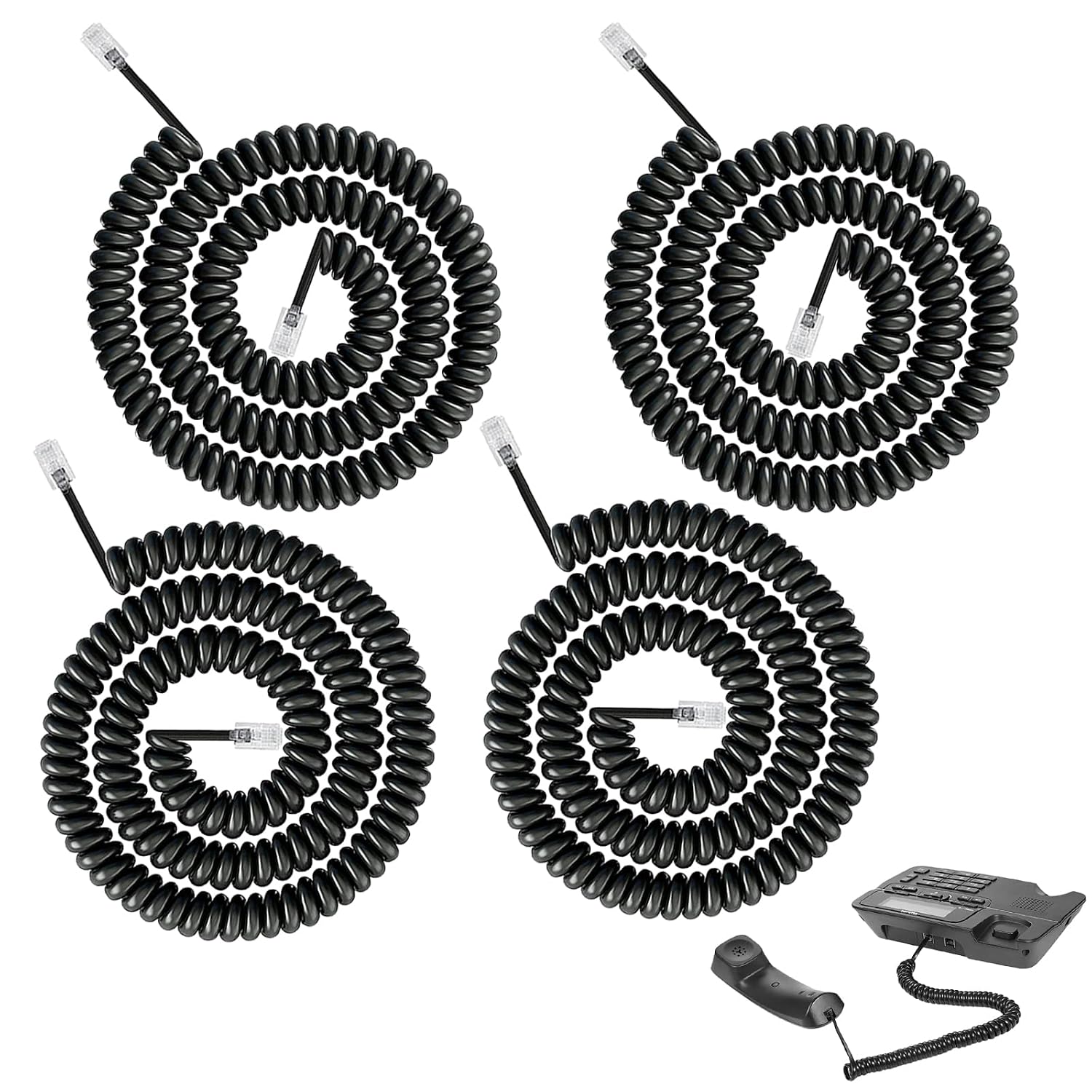 Stück 3 M Schwarzes Festnetztelefonkabel, Rj9 4p4c Telefonkabel, Spiralkabel Für Telefonhörer, Füllkabel Für Kabelgebundene Telefone Im Büro Und Zu Hause