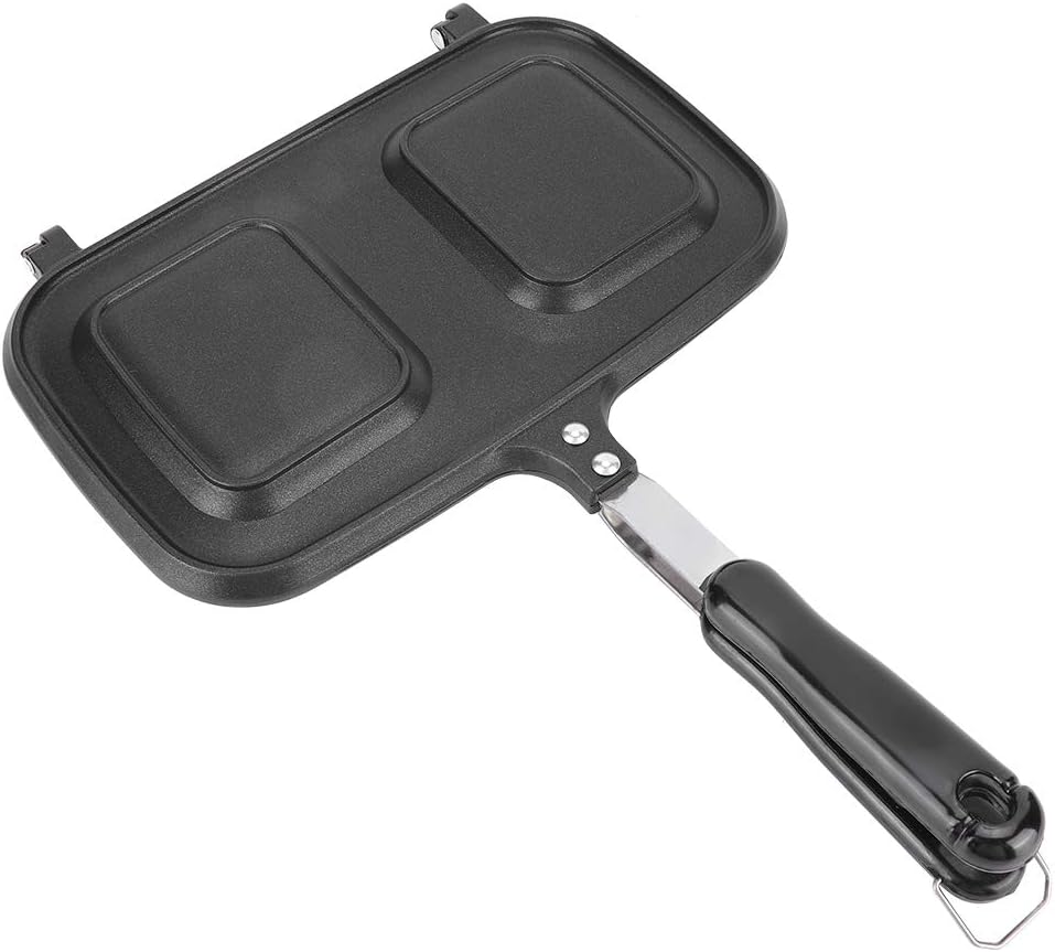Doppelseitige, Antihaftbeschichtete Bratpfanne Aus Aluminiumguss Mit Gleichmäßiger Wärmeverteilung Und Hitzebeständigem Griff Zur Zubereitung Von Sandwiches Und Kuchen