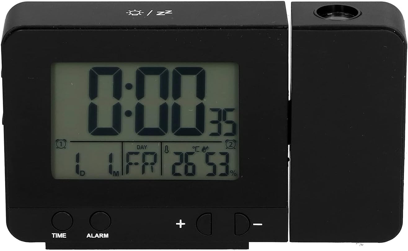 Schwarzer Projektionswecker Mit 4-stufigem Dimmer, Hintergrundbeleuchtung Und Usb-ladeanschluss, Für Schlafzimmer, Wohnzimmer Und Büro
