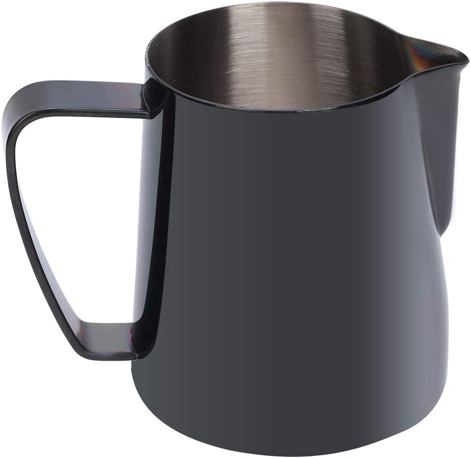 Kaffeekännchen Aus Edelstahl, 350 Ml Milchaufschäumerbecher Mit Ergonomischem Griff Für Latte Art (schwarz)