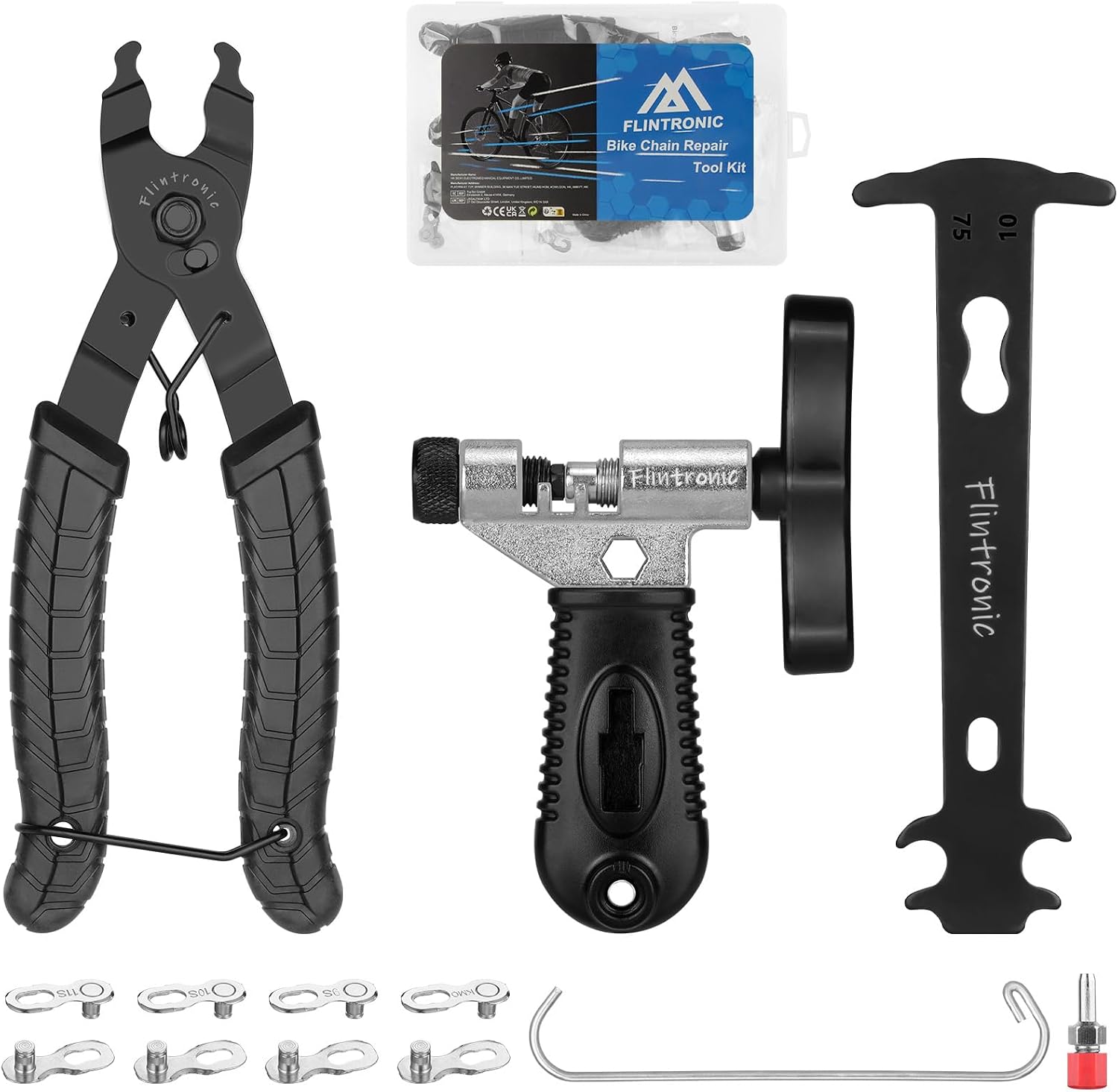 Fahrradkettenwerkzeug-set, Fahrradkettenzange + Kettentrenner + Kettenverschleißanzeiger + 4 Paar Fehlende Kettenglieder, 4-in-1 Fahrradkettenzange, Für 6-, 7-, 8-, 9-, 10- Und 11-gang-ketten