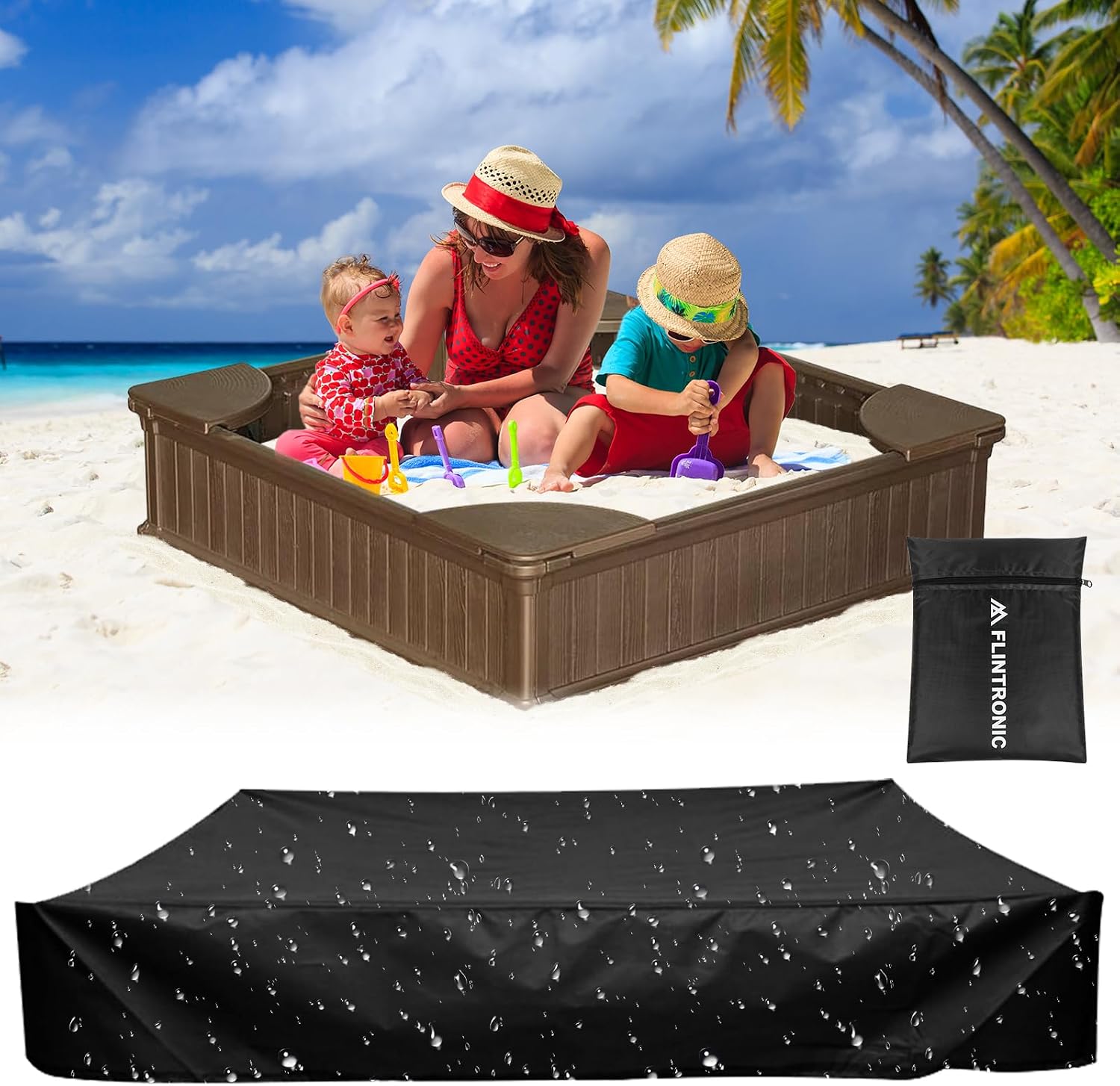 Sandkastenabdeckung, Schutzhülle Für Sandkasten Mit Kordelzug, 200 X 200 Cm, 210d Oxford-gewebe, Schwarz