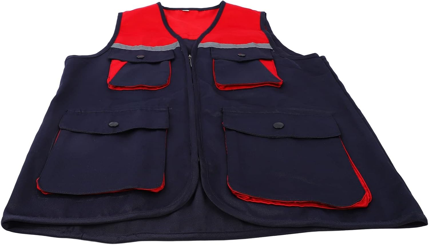 Reflektierende Arbeitsweste Mit 4 Taschen, Hochsichtbare Weste Mit Farblich Abgesetzter Vorderseite Und Reflektierenden Streifen