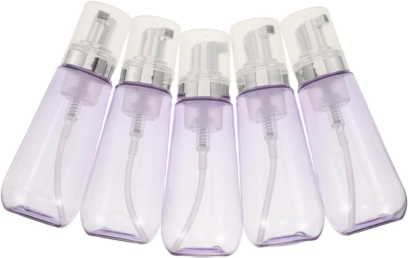 5-teiliges Set Mit 100-ml-schaumspenderflaschen Aus Transparentem Kunststoff, Stoßfester Silberner Pumpe, Leichtem Und Transparentem Verschluss Für Shampoo Und Gesichtsreiniger