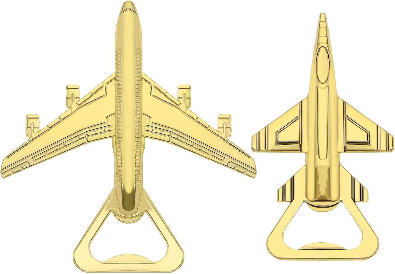 Set Mit 2 Bierflaschenöffnern In Flugzeug- Und Kampfjetform – Dekoratives Flugzeug-gadget – Geschenk Für Piloten In Goldener Geschenkbox