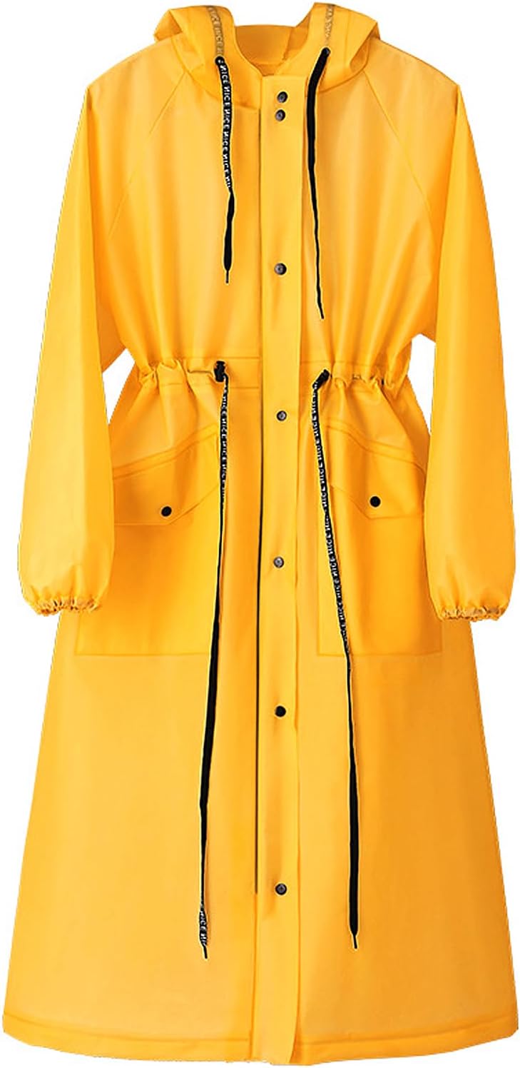 Langer Regenponcho Für Damen Und Herren, Wasserdicht Mit Hoher, Transparenter Kapuze, Leicht Und Winddicht Für Outdoor-aktivitäten Wie Radfahren, Wandern Und Camping, Größe Xl, Goldgelb