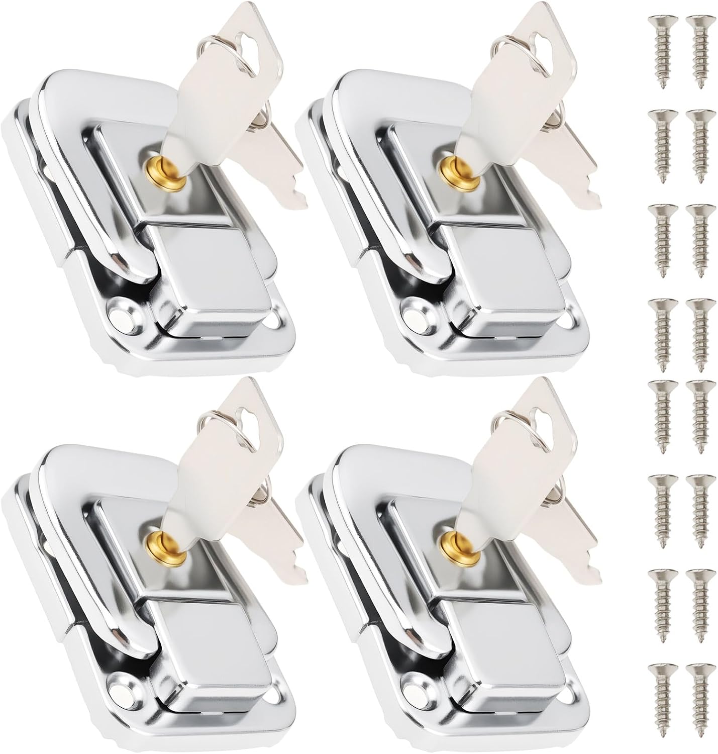 4x Abschließbare Kippriegel Mit Schlüsseln 33x48mm Chrom Mit 8 Schlüsseln 16 Schrauben Abschließbarer Kippriegel Für Werkzeugkästen