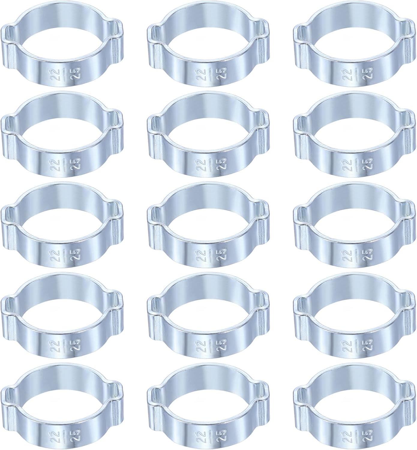 15 Stück Doppelohr-schlauchschellen 22–25 Mm, Verzinkter Stahl, Silberfarben
