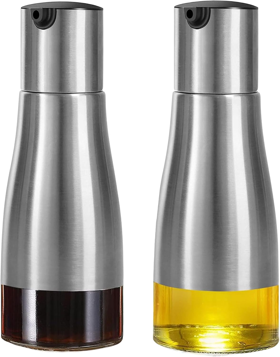 Set Aus 2 Silbernen Ölflaschen, Olivenöl- Und Essigspender, Olivenöl-, Essig- Und Ölflaschen Mit Edelstahl-glasboden, Spender