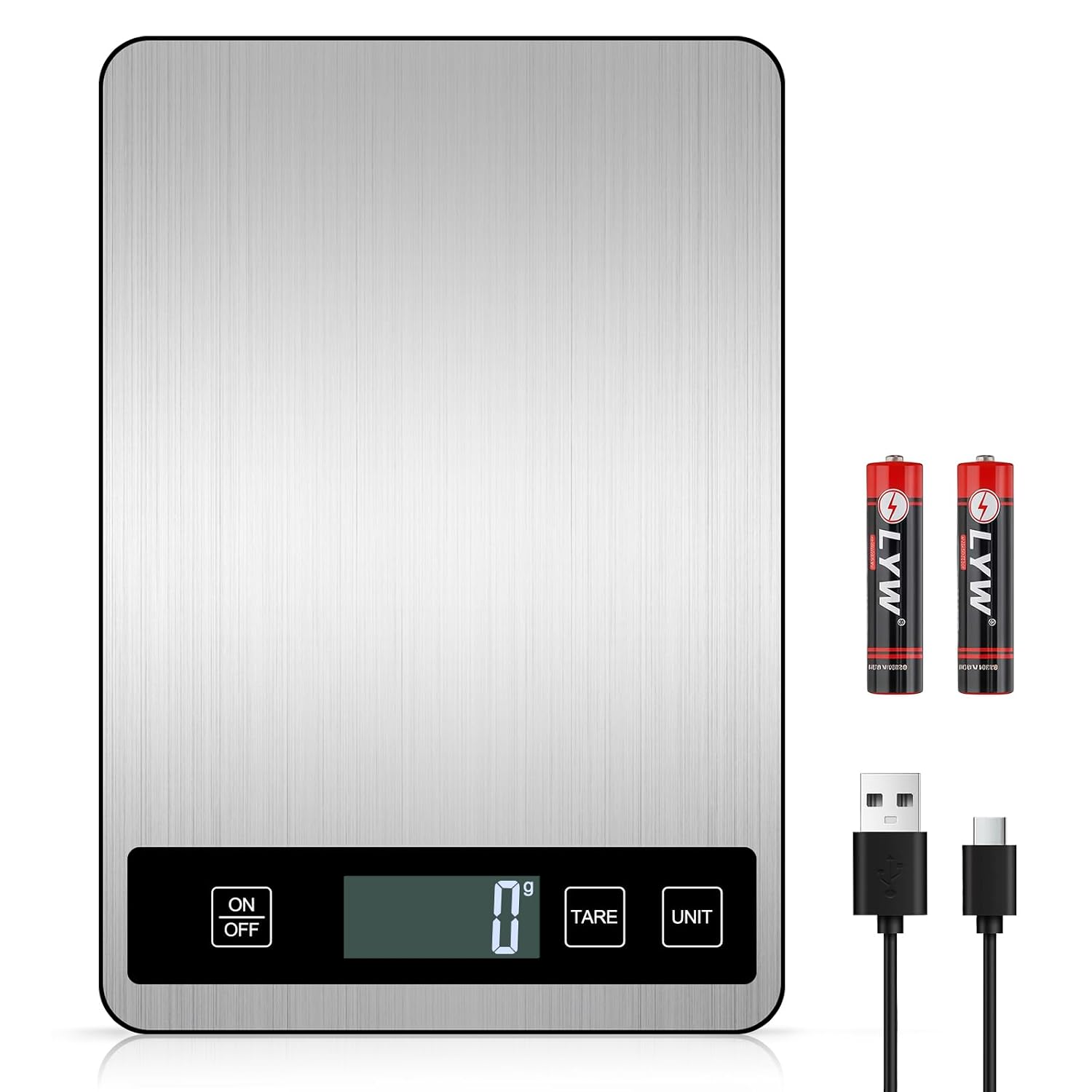 Digitale Küchenwaage, 15 Kg Tragkraft, 1 G Genauigkeit, Wiederaufladbare Backwaage, Tasten, Edelstahl, Leicht Zu Reinigen Und Kratzfest, Tara-funktion, Einheiten: G/kg/lb/oz/ml