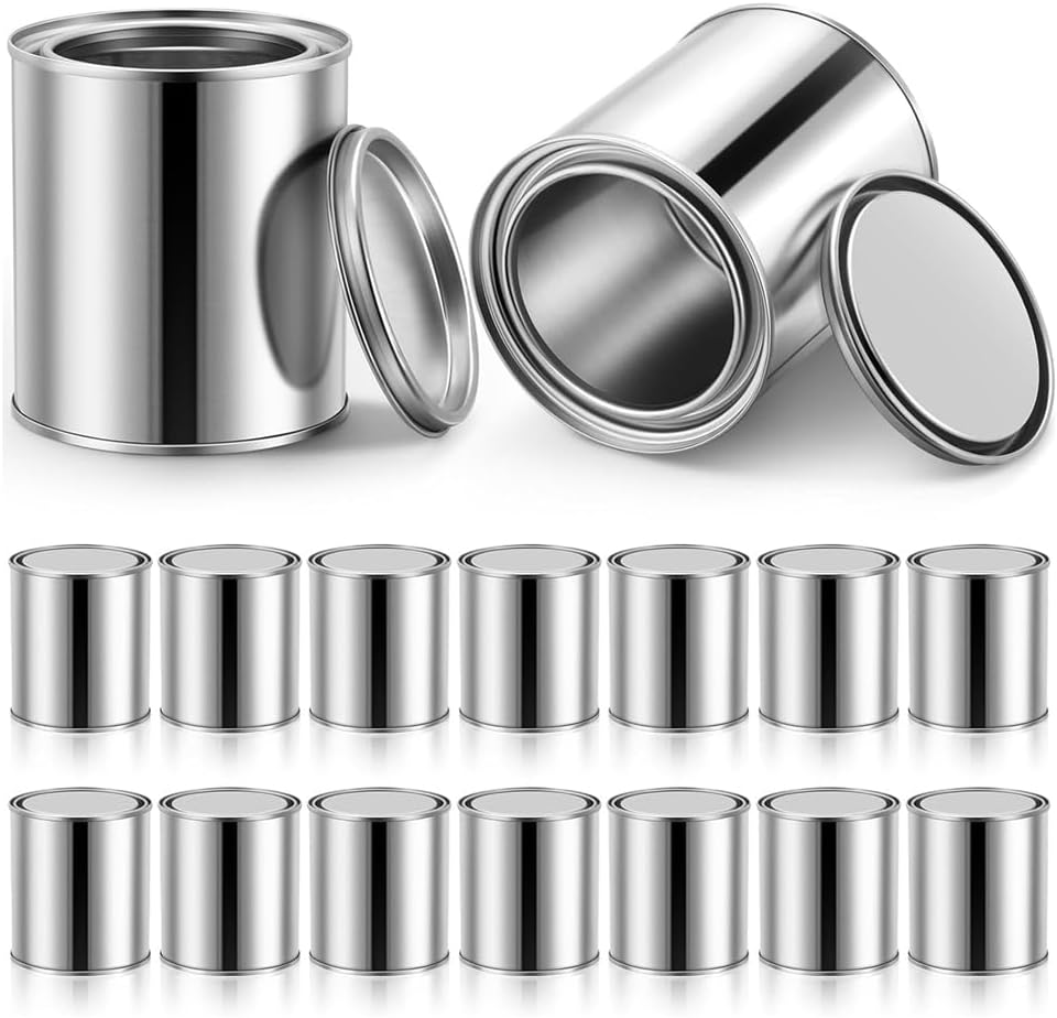 Set Mit 16 Leeren, Unbeschichteten Metallfarbdosen (0,84 Pint) Mit Deckel – Kleiner Mehrzweck-farbeimer