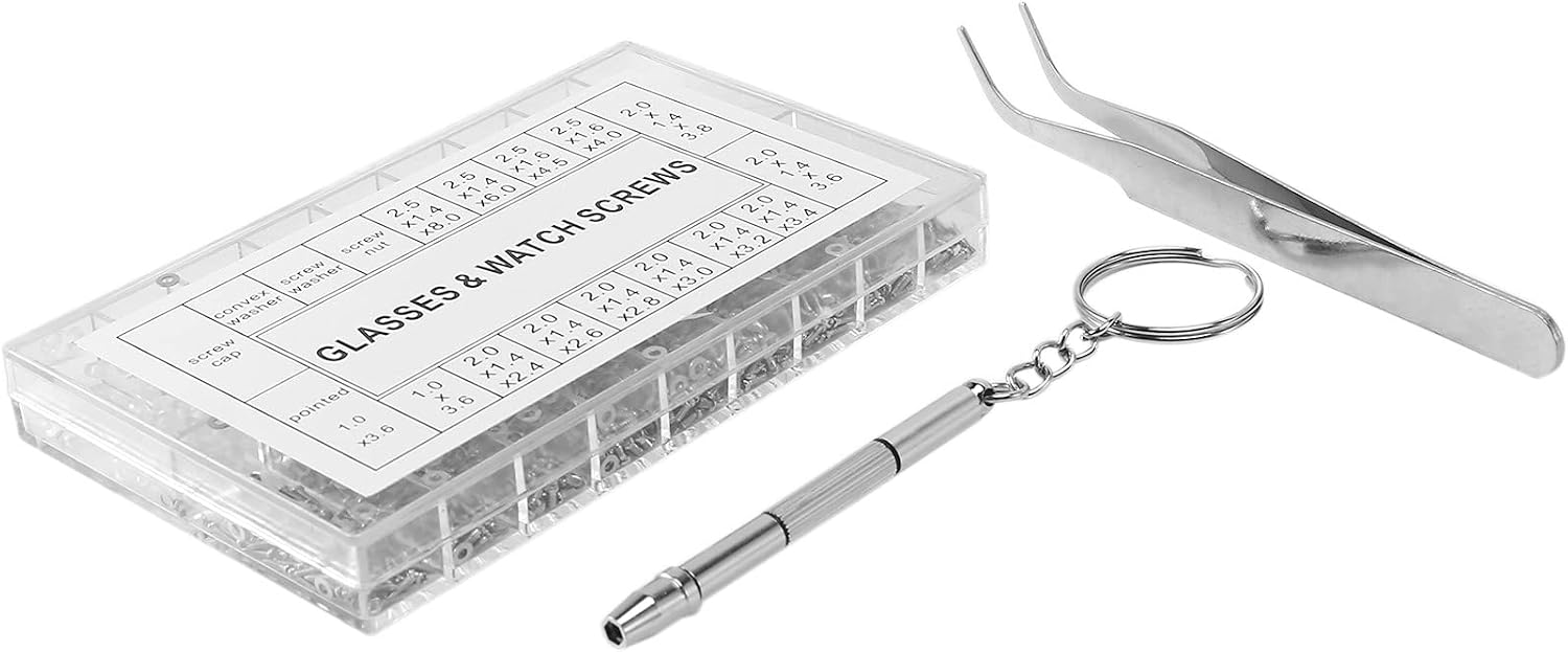 1000 Verschiedene Muttern + 1 Schraubendreher + 1 Pinzette, Brillenreparaturset Für Optische Brillen, Reparaturwerkzeugset Für Uhren/sonnenbrillen