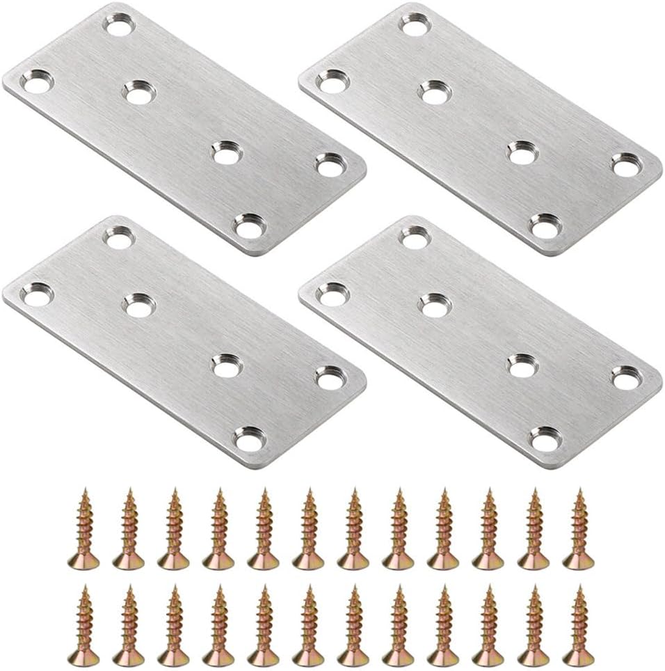Set Mit 4 Edelstahl-reparaturplatten Mit 6 Löchern - Inkl. Schrauben - Gerade Verbindungsstütze Für Holz- Und Metallmöbel (50 X 100 Mm)