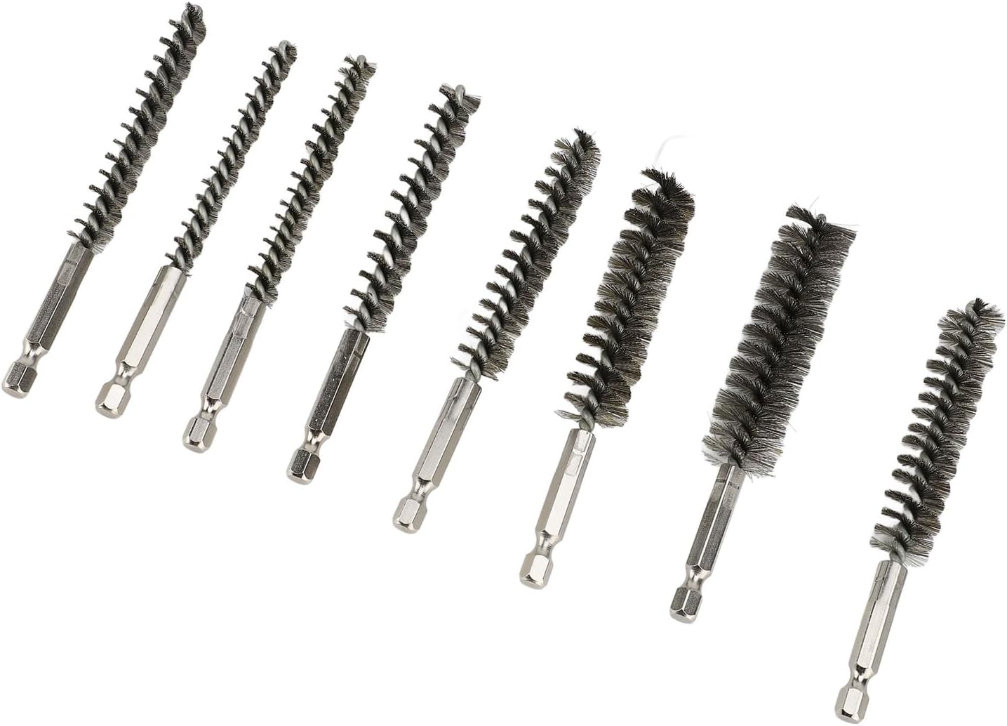Set Mit 8 Reinigungsbürsten Aus Edelstahl 304 Mit Sechskantschaft, 8-19 Mm Bürsten, Entgratbürste Mit Sechskantgriff, Ideal Zum Entgraten Von Bohrern