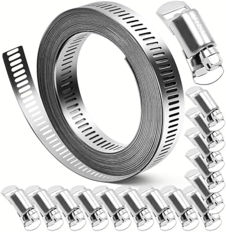 Kabelbinder Aus Edelstahl 304 Für Heimwerkerprojekte, 5 M Band + 15 Verstellbare Befestigungselemente