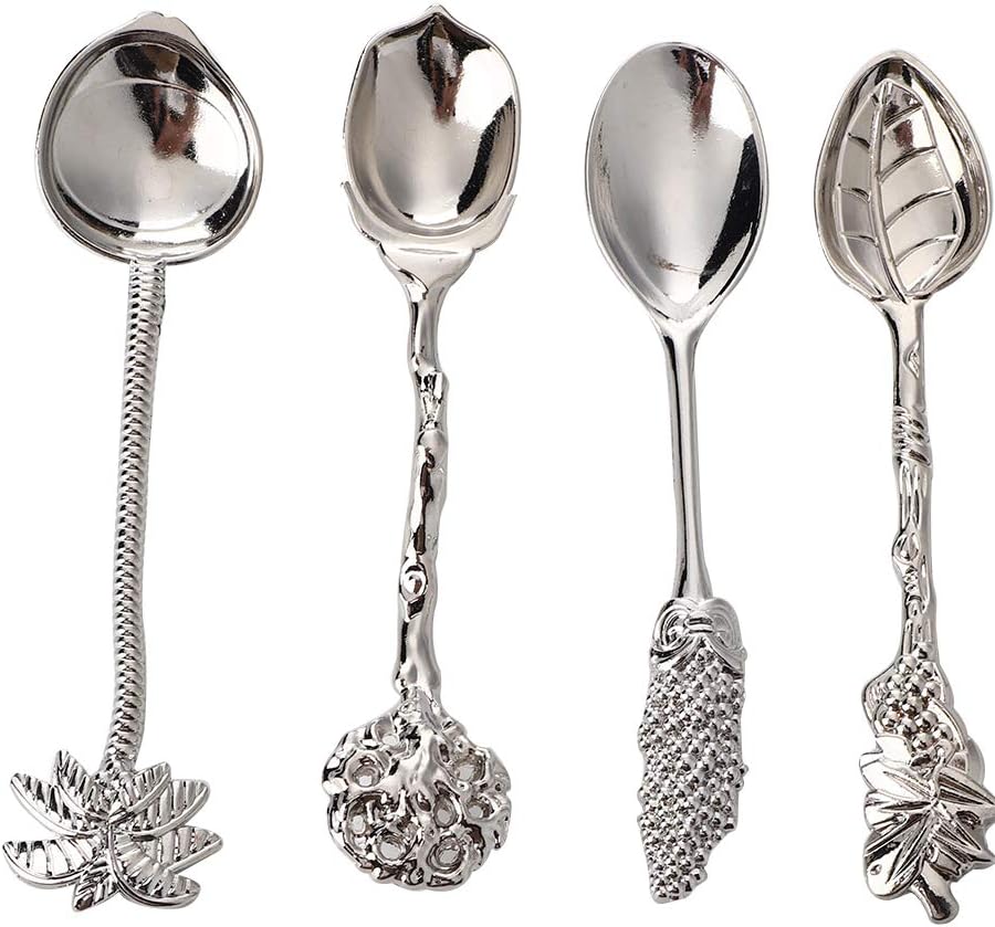 Vintage Mini-löffel Aus Aluminiumlegierung, 4-teilig, Teelöffel, Dessertlöffel, Kaffeelöffel, Rührlöffel, Leicht Und Wiederverwendbar Für Zuhause, Bar Und Café (silber)