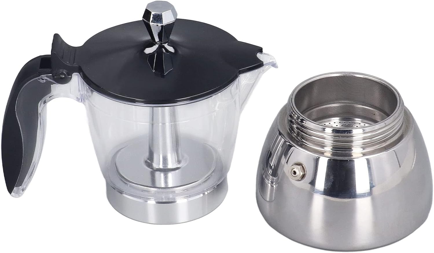 Herdplatten-kaffeemaschine, 6 Tassen, Transparenter Abs-deckel, Edelstahl, Mit Transparentem Sichtdeckel, Für Reisen Und Die Zubereitung Zu Hause