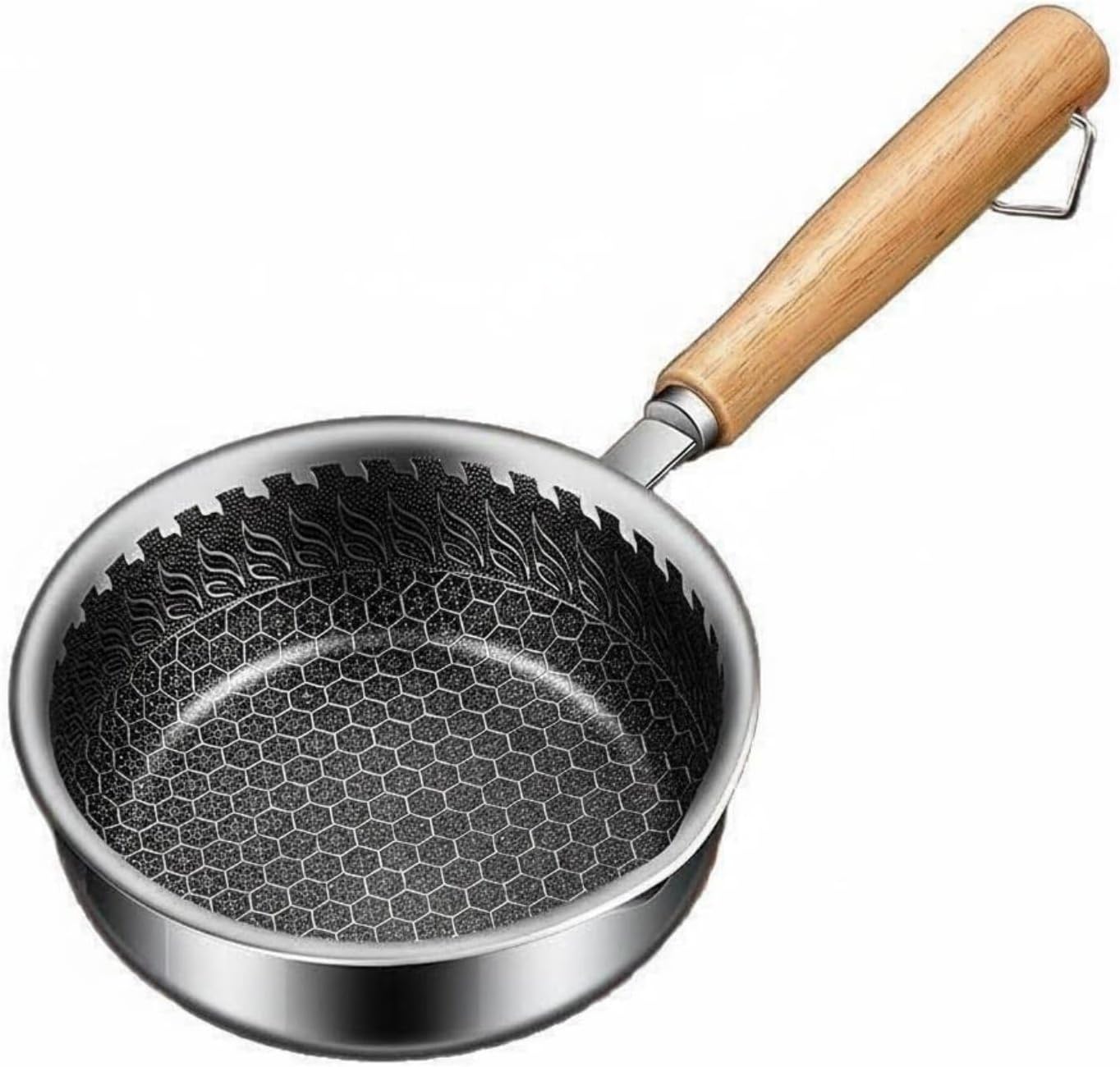 Wabenförmige Pfanne, Mini-bratpfanne, Antihaft-edelstahltopf, Kochgeschirr-set, Gleichmäßige Wärmeverteilung, Präziser Holzgriff, Geeignet Für Schnelle Gerichte, Studio-apartment, Wg-zimmer, 13 Cm