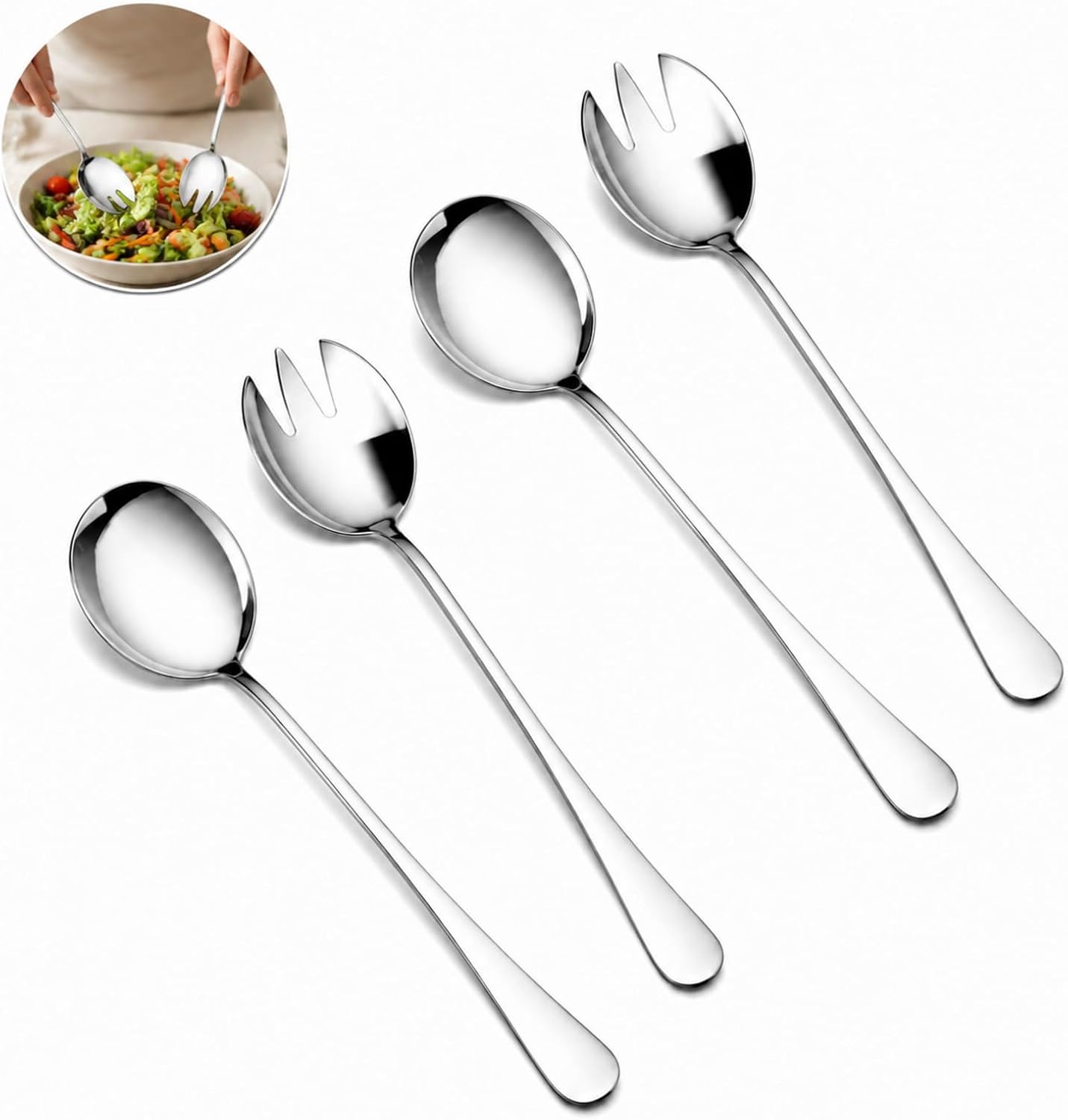 4-teiliges Salatbesteck Aus Edelstahl (28 Cm), Bestehend Aus Servierlöffel Und -gabel, Ideal Zum Mischen Und Servieren Von Gemüse, Für Küche, Restaurant Und Buffet.