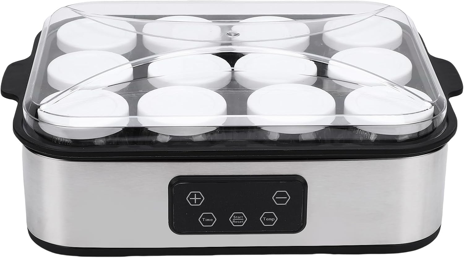 Elektrischer Joghurtbereiter Mit 12 Glasbehältern, Automatischer Temperaturregelung, 0-48-stunden-timer, Edelstahl-design Für Hausgemachten Joghurt, Probiotika Und Diäten (eu-stecker 220 V)
