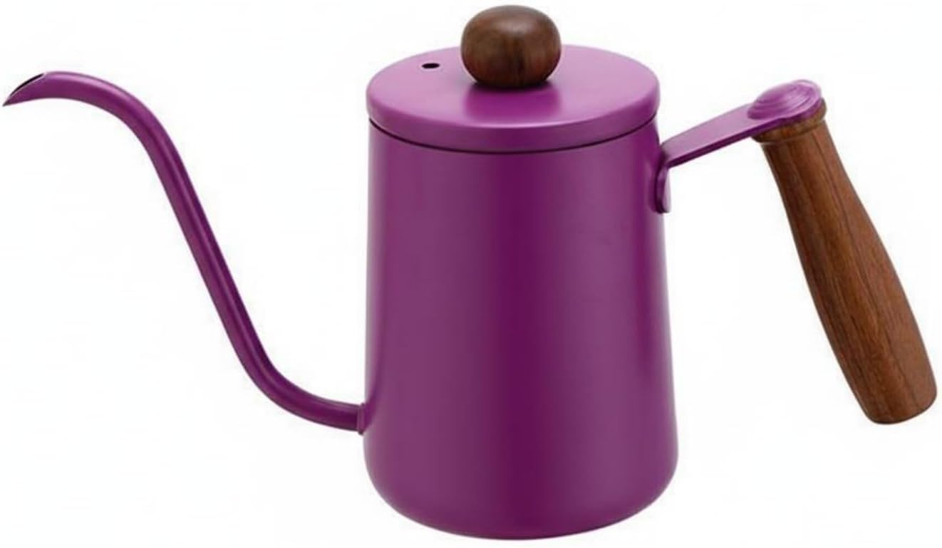 Kaffeekessel, Kaffeekanne, Karaffe Mit Schwanenhalsausguss Für Filterkaffee, Robuster Edelstahl 304, Ergonomischer Holzgriff Und -fuß, Lila