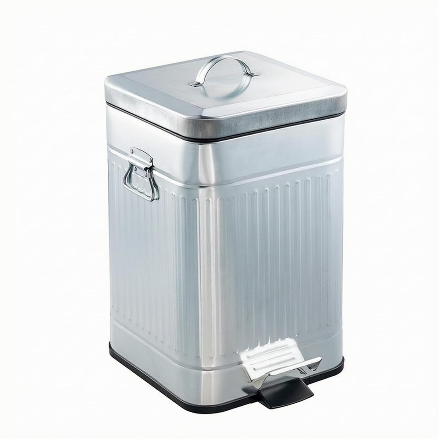 Quadratischer Metallabfalleimer, 12 L, Mit Pedaldeckel Und Griff