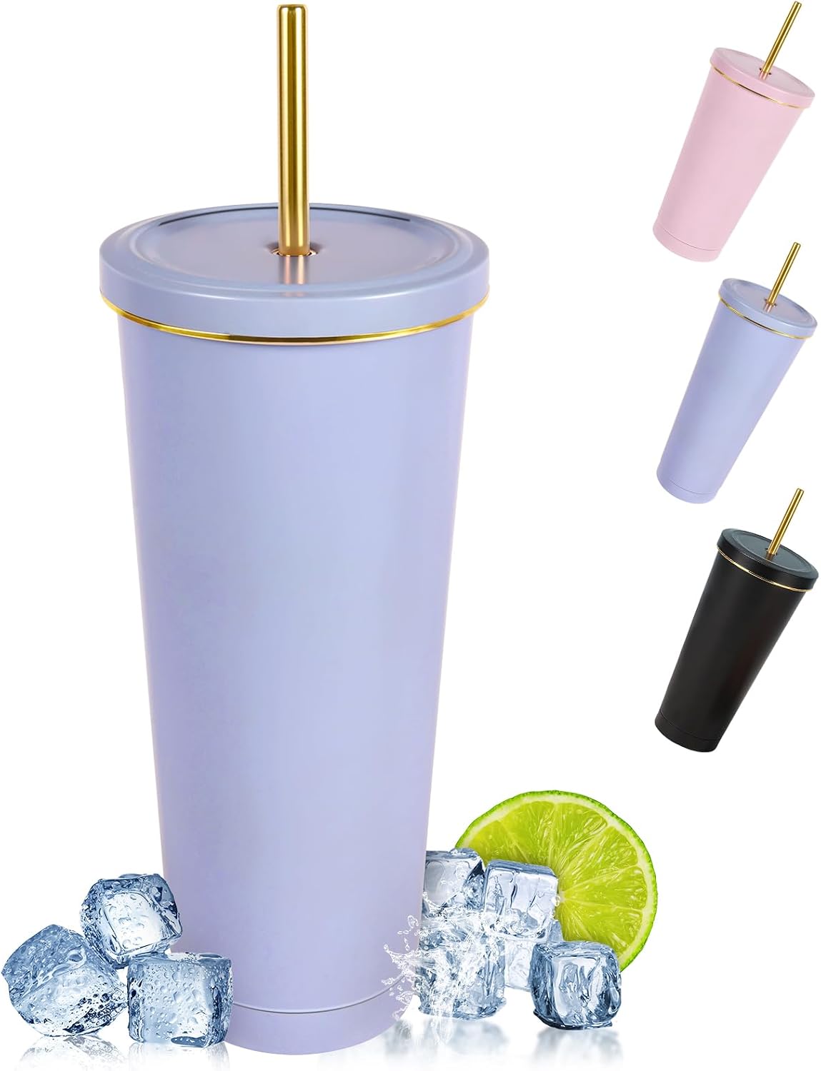 Isolierbecher, 750 Ml, Doppelwandiger Edelstahl-isolierbecher, Auslaufsicherer Reisebecher Mit Strohhalm Und Deckel, Wiederverwendbarer Wasserbecher Für Heiße Und Kalte Milch Und Tee Bpa-frei