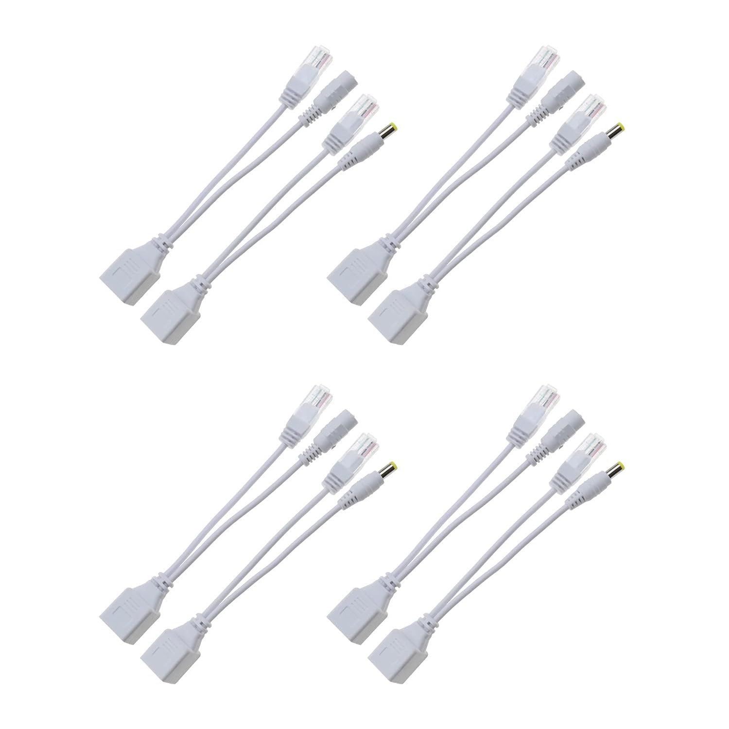 4 Paar Poe-injektorkabel Und Splitterkabel, 12v-ethernet-rj45-steckeradapter Für Ip-sicherheitskameras/router/switches