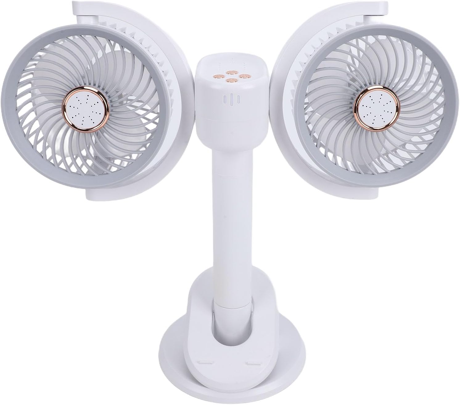 Leiser Clip-on-doppelkopfventilator, Wiederaufladbarer Tischventilator Mit 4 Geschwindigkeitsstufen, 360°-drehung, Nachtlicht, Usb-anschluss, Verstellbarer Hals