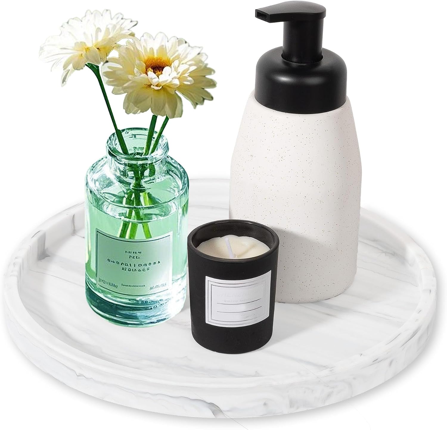 Badezimmertablett, Marmoroptik, Dekorativer Kunststoffteller Für Kosmetik, Weiße Marmoroptik, Leicht Zu Reinigen, Für Parfüm, Seife, Badezimmer, Wohnaccessoires