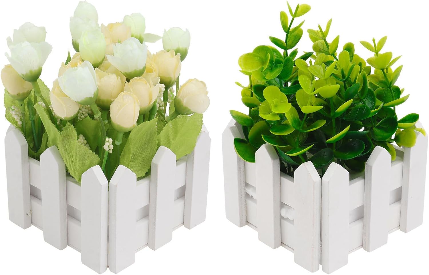 Künstliche Bonsai-figur, Elegante Kunststoffblumen, 2 Stück Mit Holzzaun, Einzigartige Dekoration Für Villen Und Restaurants
