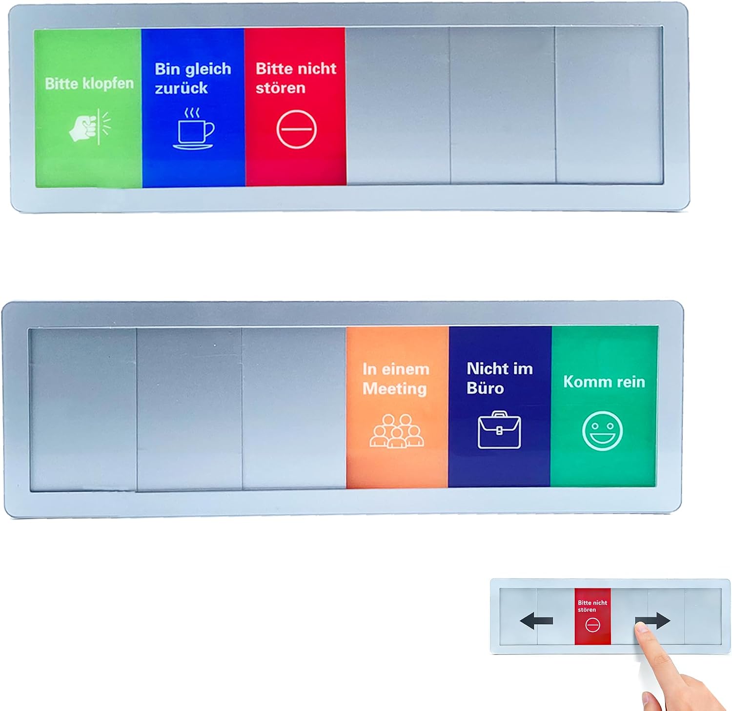 Lot De 2 Plaques De Porte, 6 Options, Avec Fonction Coulissante, Autocollante, « Bitte Klopfen, Bin Gleichzurück, Bitte Nichtstoren, In Einemmeeting, Nicht Im Büro, Kommen Rein » Pour Les Bureaux, Les