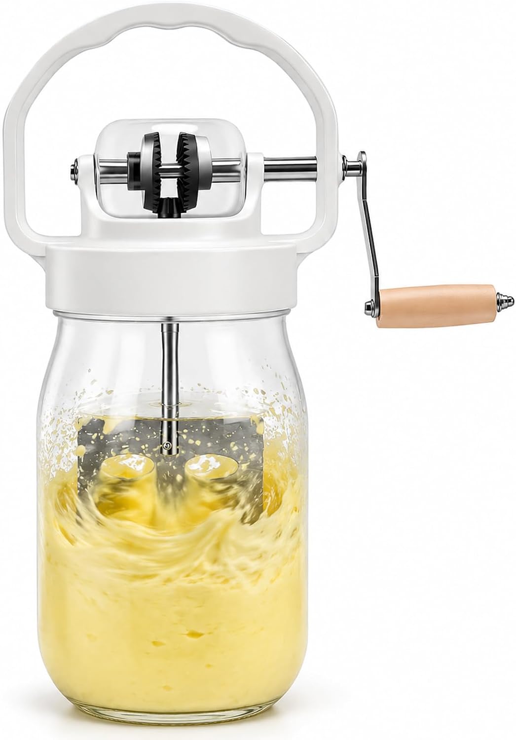 Butterfass, 1500 Ml, Manueller Handkurbel-butterbereiter Mit Lebensmittelechtem Glasbehälter, Multifunktionaler Milchaufschäumer Für Die Küche