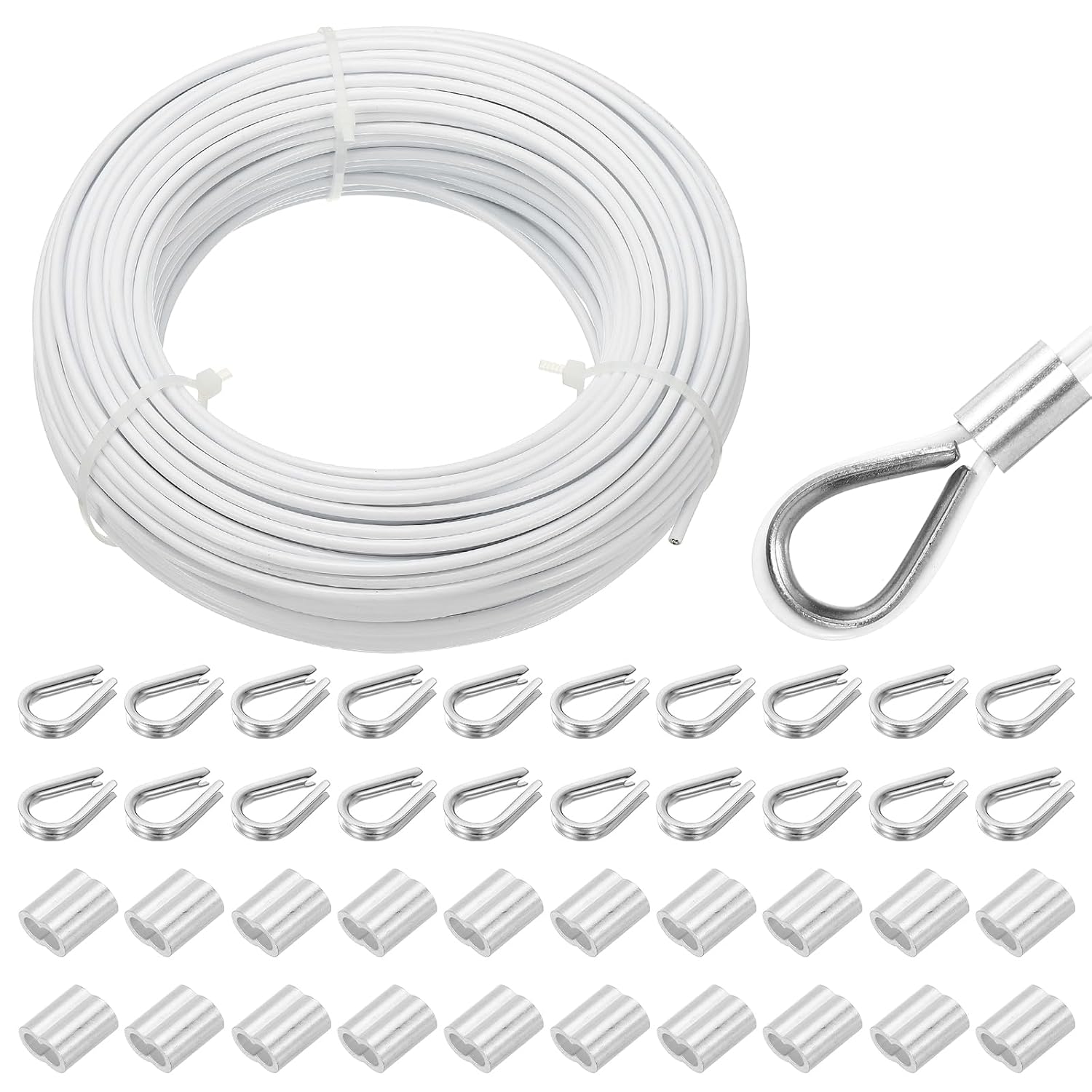 50 M Edelstahlkabel 304, 3 Mm, Weiße Vinylbeschichtung