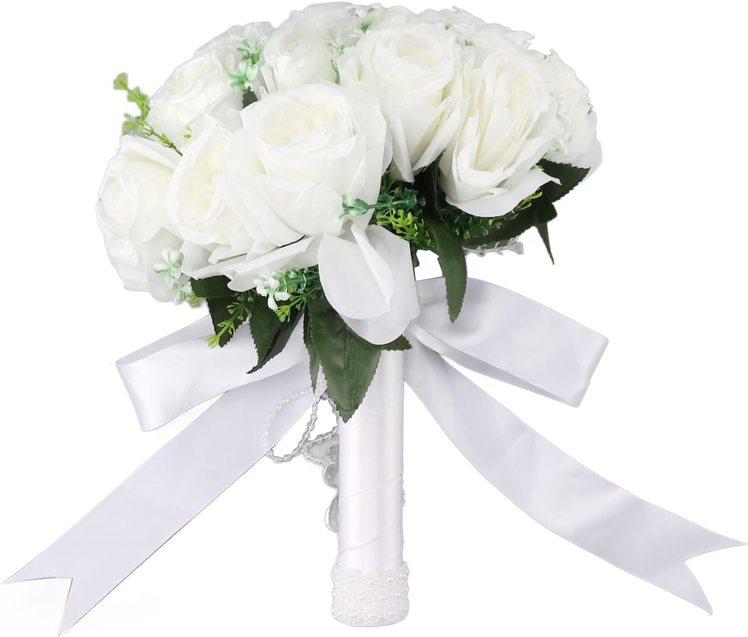 Weißer Handstrauß Mit Künstlichen Rosen Und Perlen Für Hochzeitsfotografie