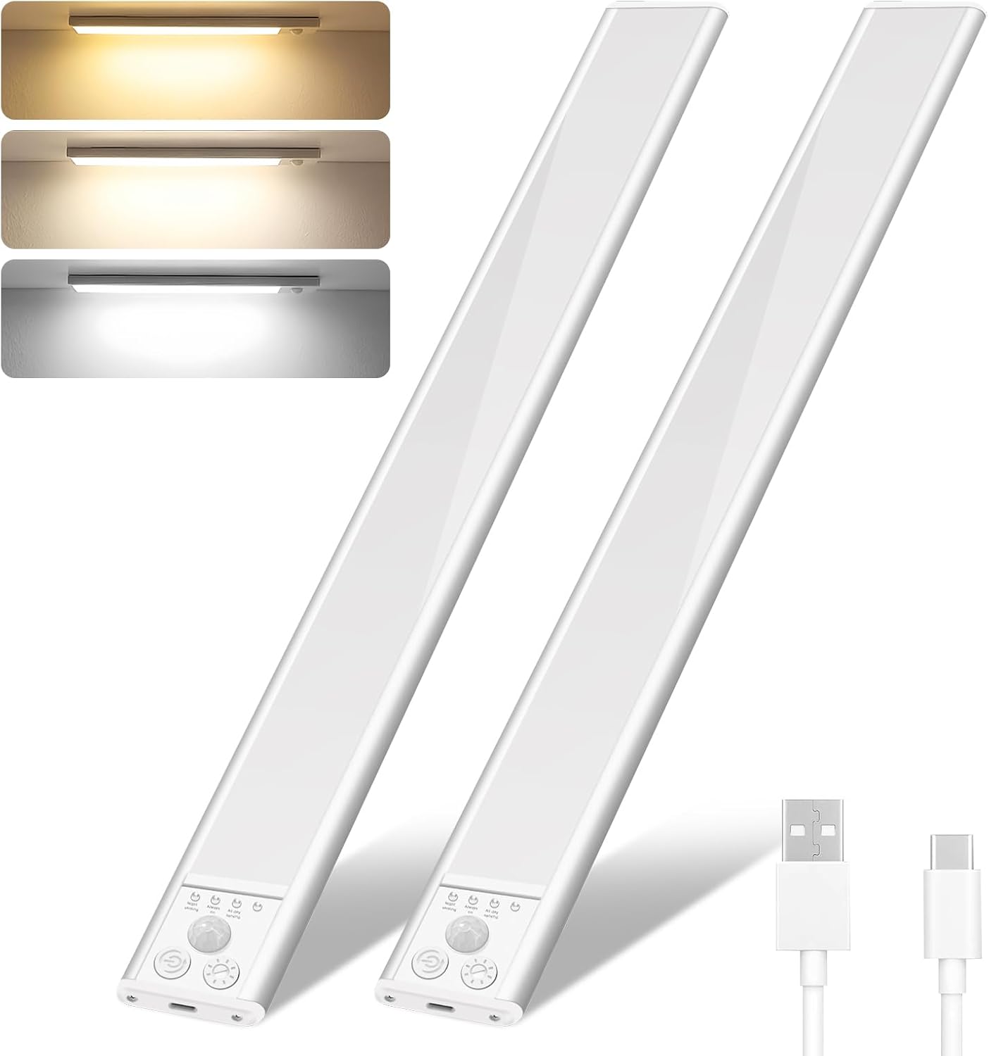 Schrankbeleuchtung, 2er-pack Led-bewegungsmelder-innenleuchten, Dimmbare Led-streifenleuchten Für Kleiderschränke, Kabellos Wiederaufladbar, Superhell, Dimmbar, Für Kleiderschränke, Treppenhäuser, Küc