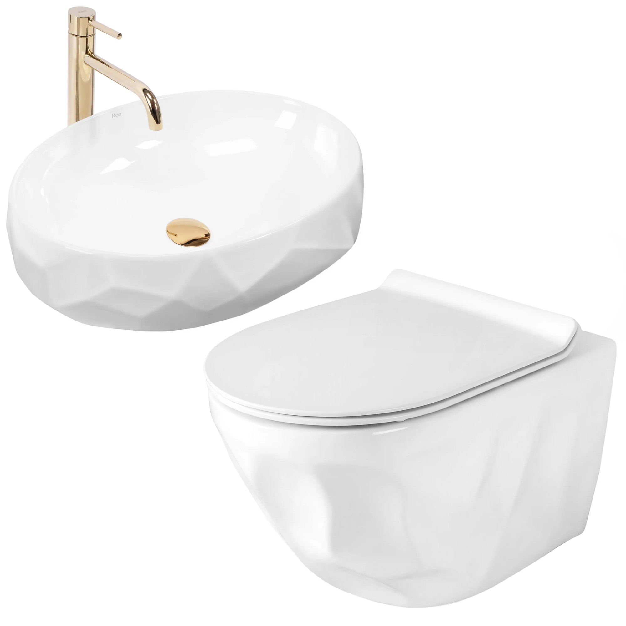 Rea Set Wand-wc-becken Gustavo Rimless + Aufsatzwaschbecken Maya