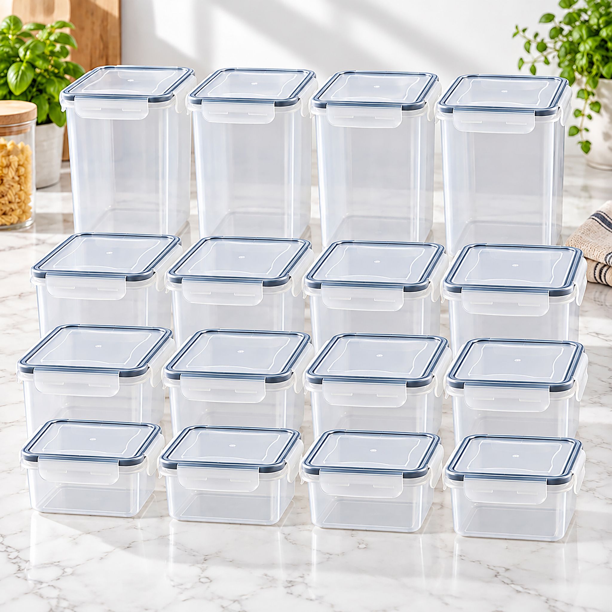Relaxdays Vorratsdosen, 16er Set, Mehrere Größen, Luftdichter Klickdeckel, Etiketten, Lebensmittelbehälter, Transparent