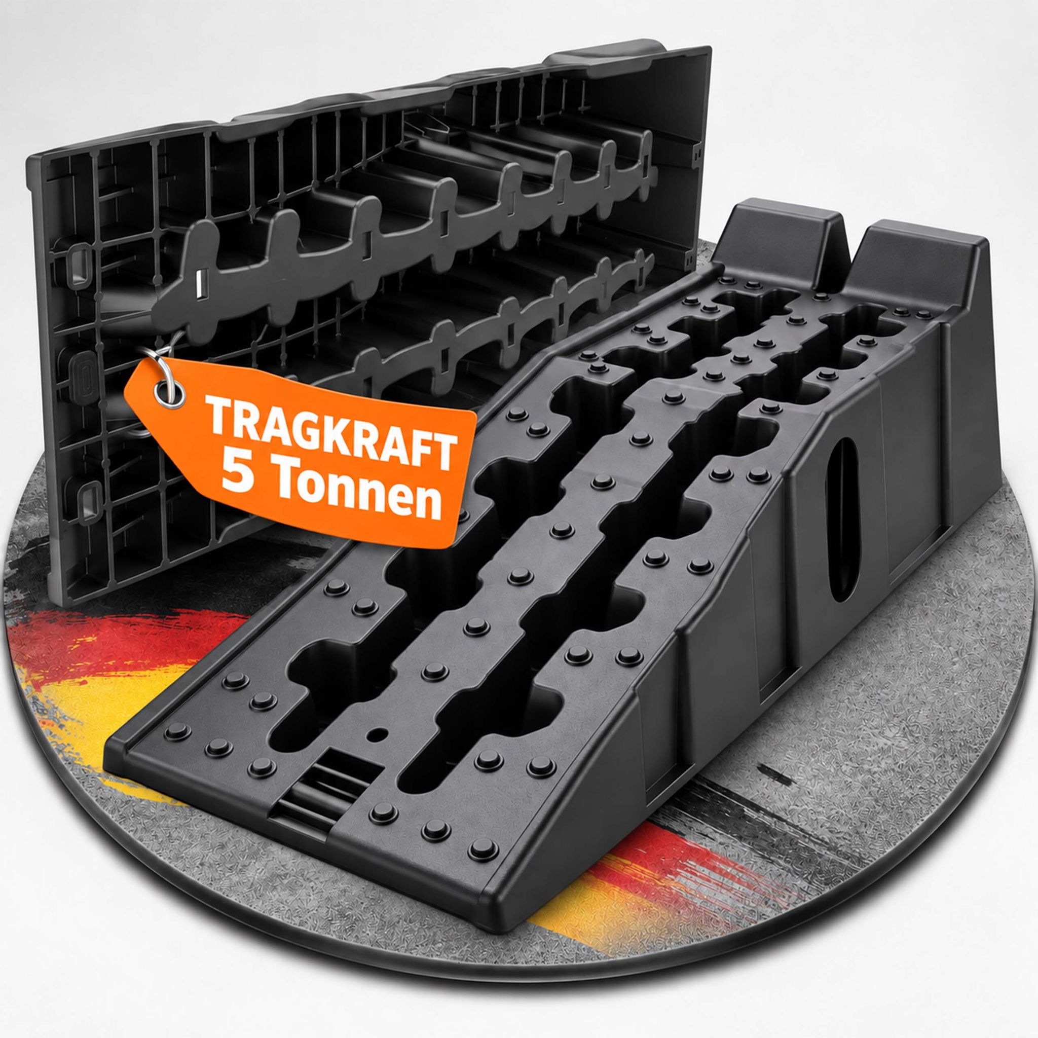 Relaxdays Auffahrrampe, 2 Stück, Pkw & Transporter, Bis 5t, Radstopper, Rutschfest, Hbt: 22x33x90 Cm, Hdpe, Schwarz