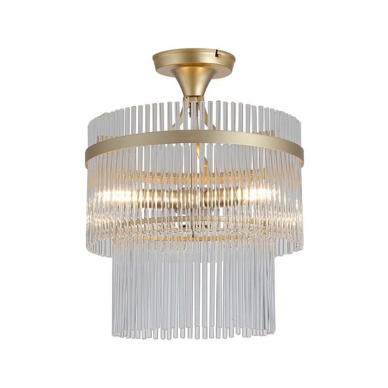 [neuwertig] B-ware Searchlight Deckenlampe Lara Led Hängelampe Dimmbar Goldfarben Klar Ø35cm 41cm