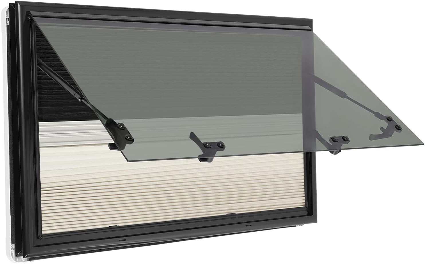 Kippfenster Für Wohnmobile, 800 X 500 Mm, Schwenköffnung Bis Max. 85°, Schwarz – Wohnwagenfenster Mit Integrierter Jalousie Und Fliegengitter, Sichtschutz, Für Wohnwagen Und Wohnmobile