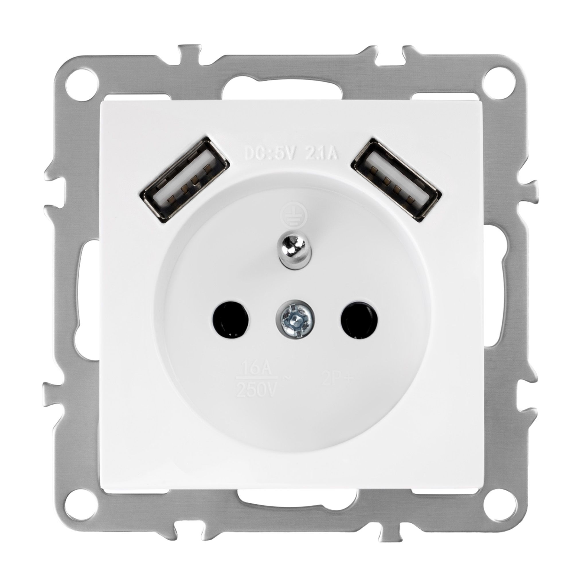 Toolight Einzelsteckdose Mit Erdung + 2x Usb-a Oste Jnh003-g White