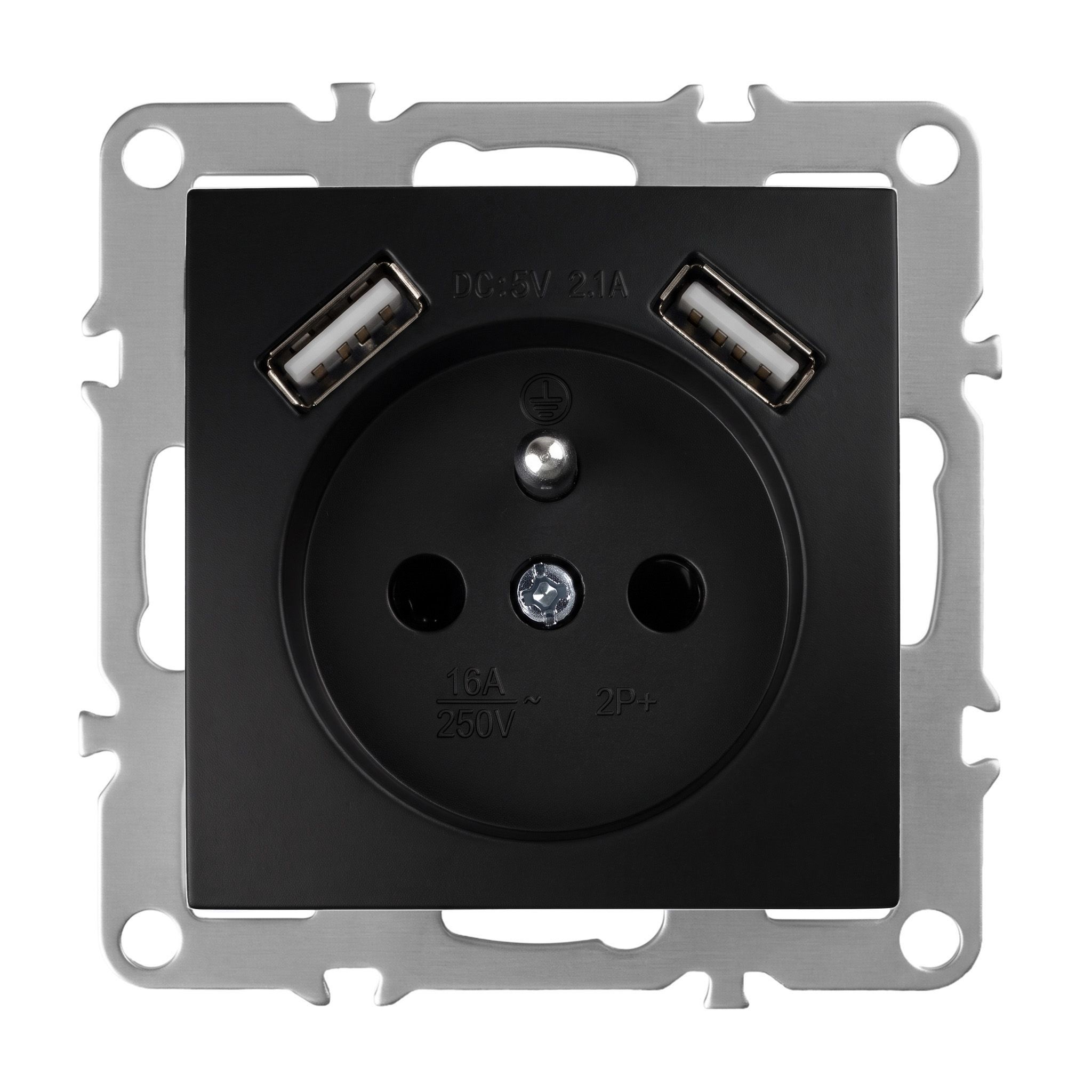Toolight Einzelsteckdose Mit Erdung + 2x Usb-a Oste Jnh003-g Black