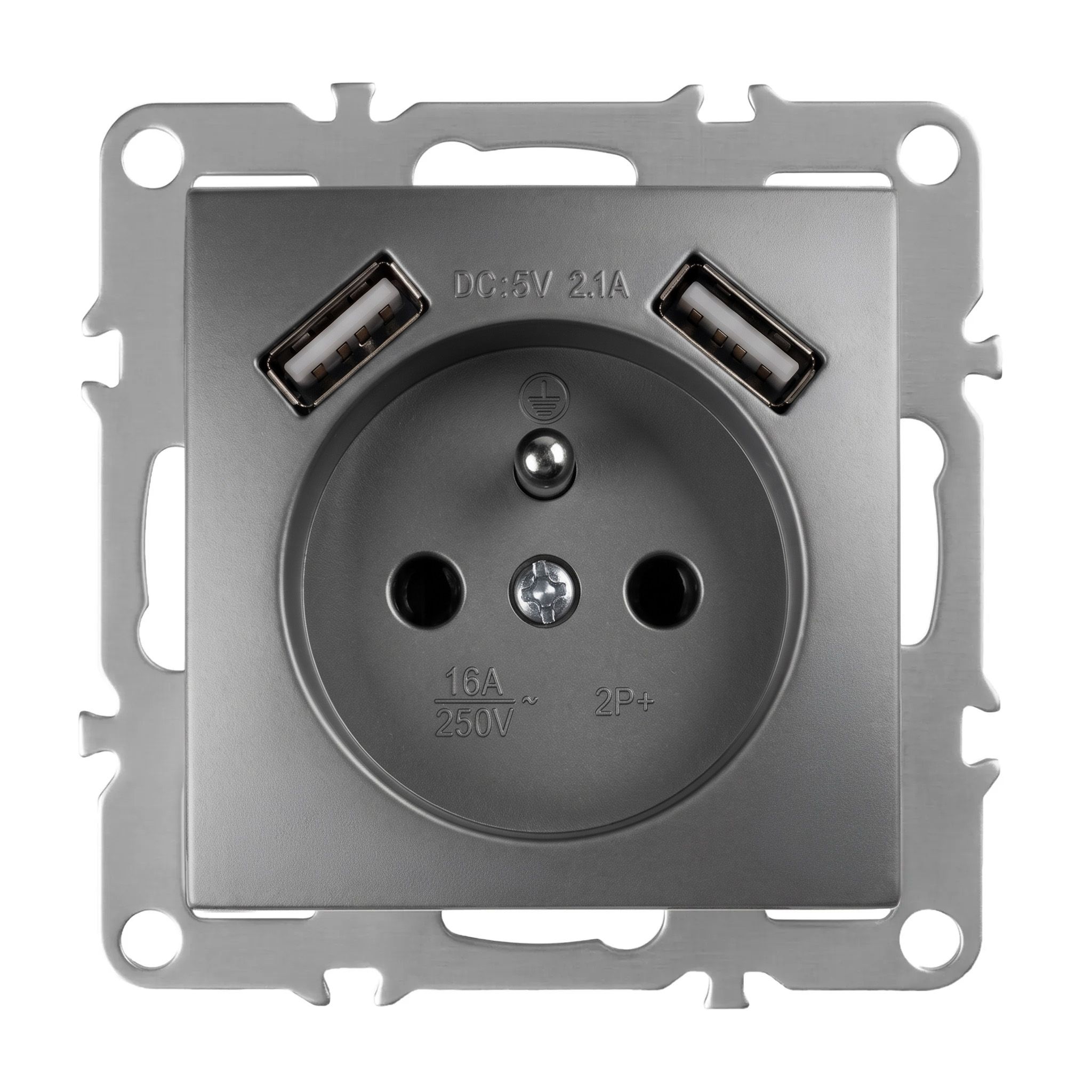 Toolight Einzelsteckdose Mit Erdung + 2x Usb-a Oste Jnh003-g Grey