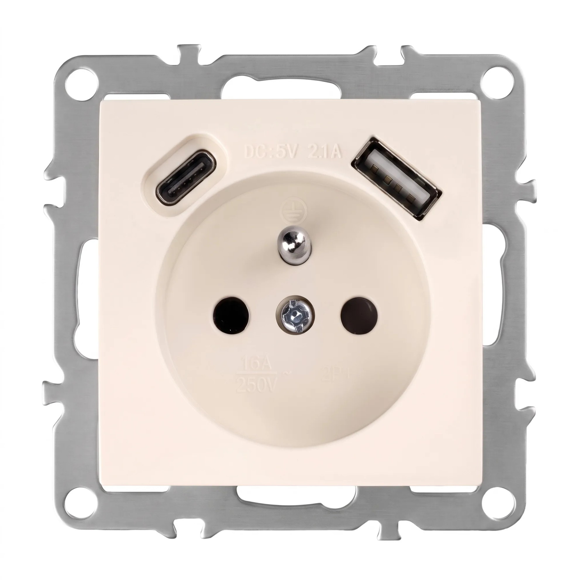 Toolight Einzelsteckdose Mit Erdung + Usb-a Usb-c Oste Jnh004-g Beige