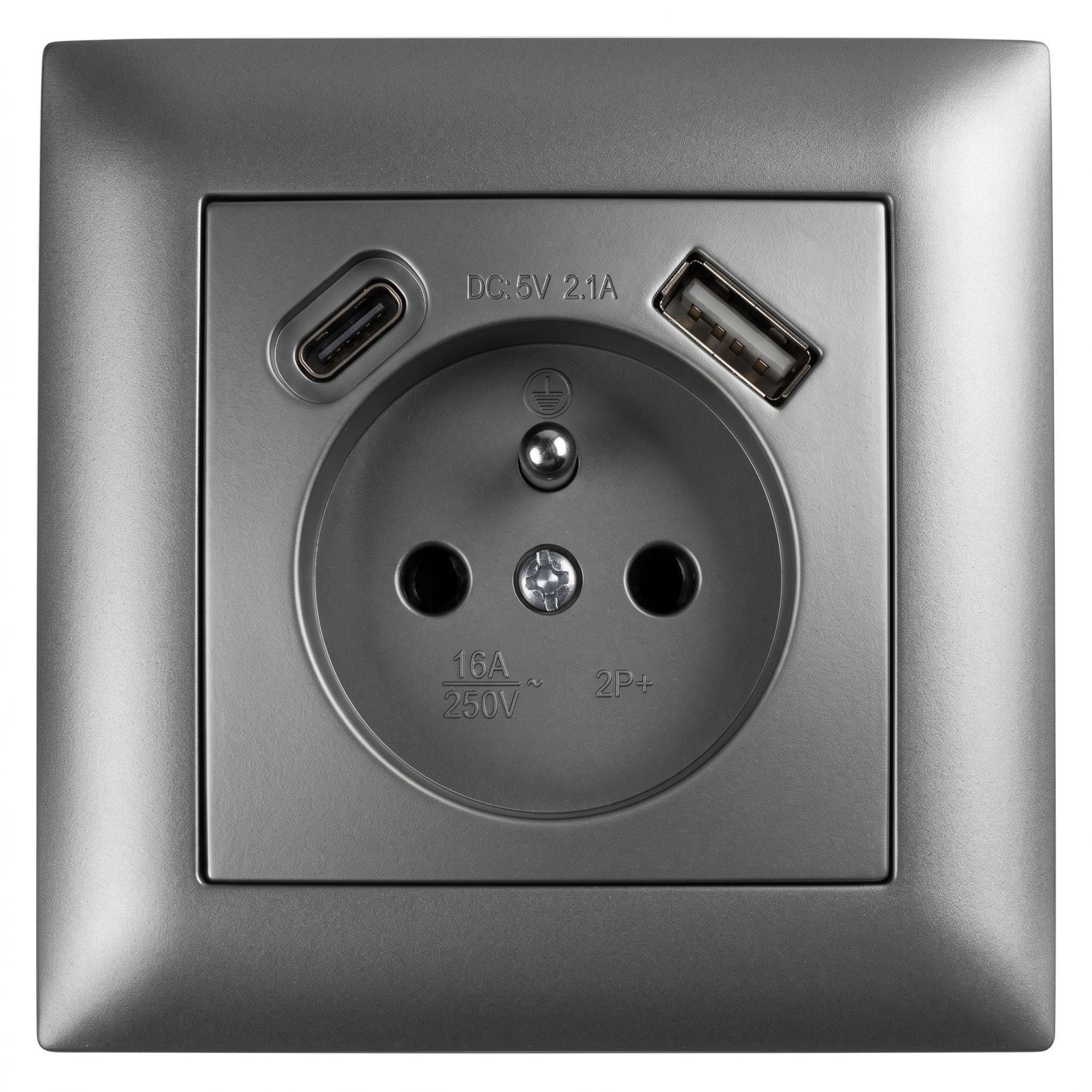 Toolight Einzelsteckdose Mit Erdung Und Rahmen + Usb-a Usb-c Oste Jnh004-g Grey