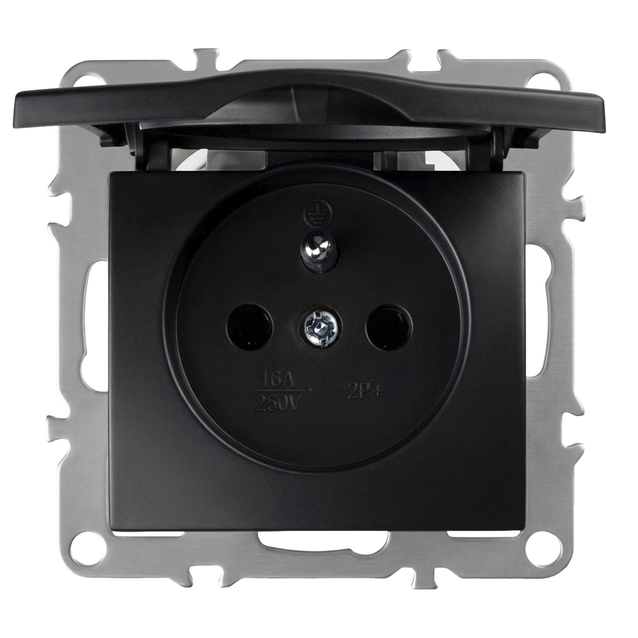 Toolight Einzelsteckdose Mit Erdung Und Klappe Oste Jnh005-g Black