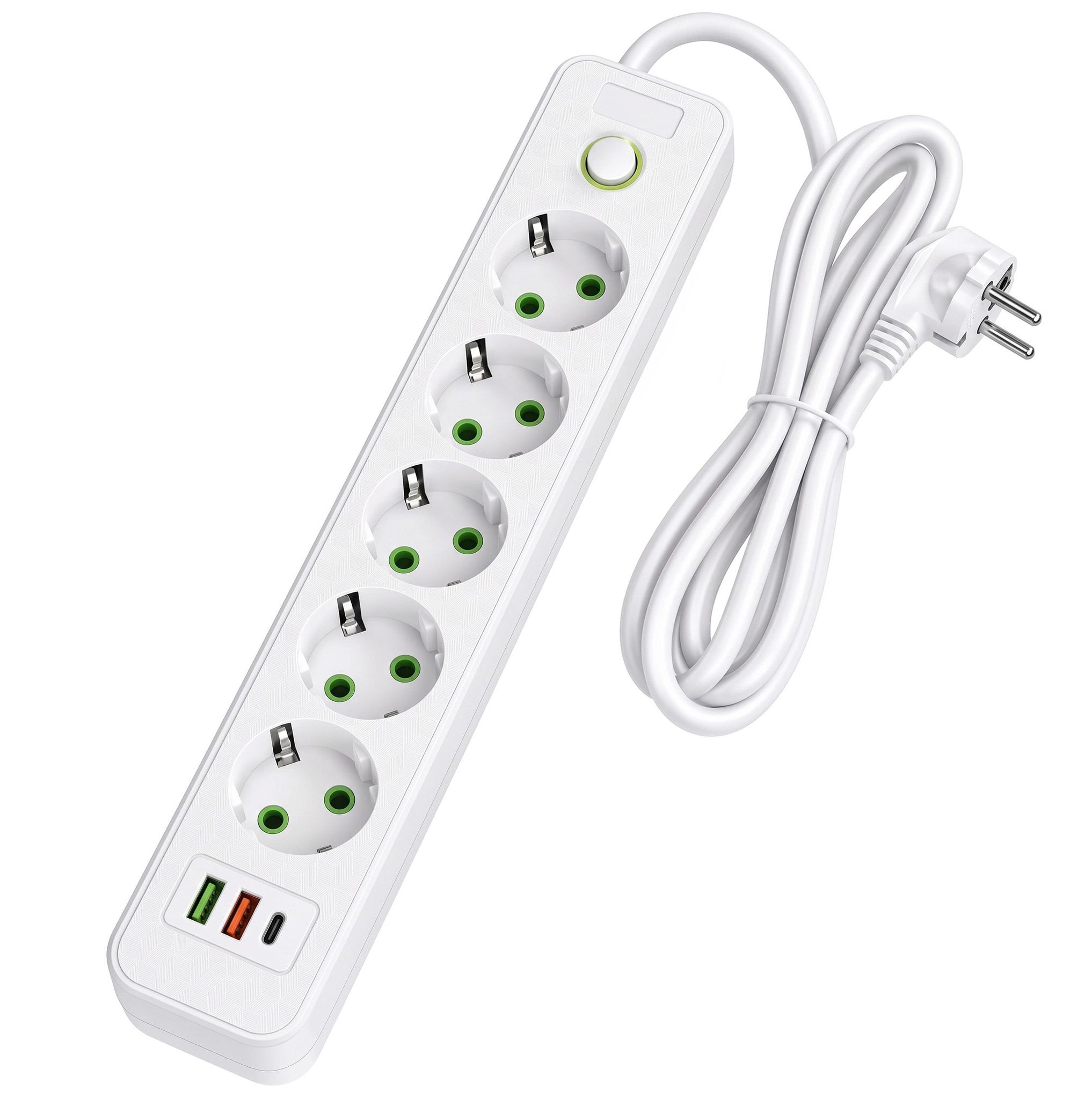 Toolight Steckdosenleiste Verlängerungskabel 5 Steckdosen + 2x Usb-a + Usb-c Jnh022-5a White