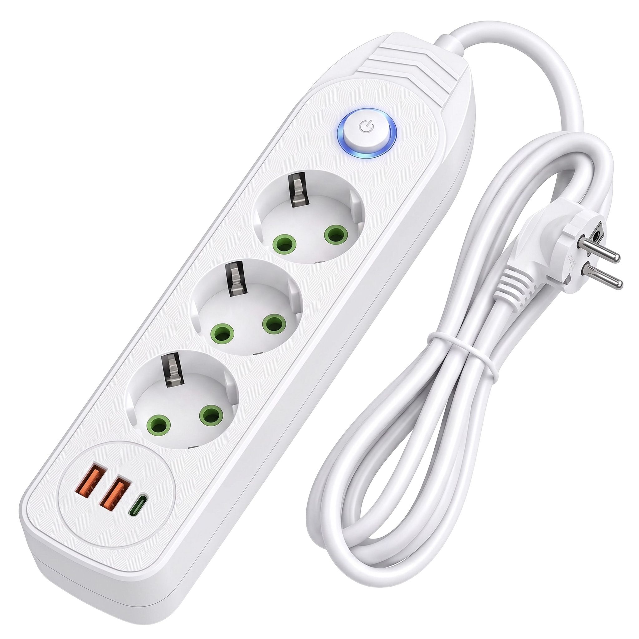 Toolight Steckdosenleiste Verlängerungskabel 3 Steckdosen + 2x Usb-a + Usb-c Jnh024-3b White